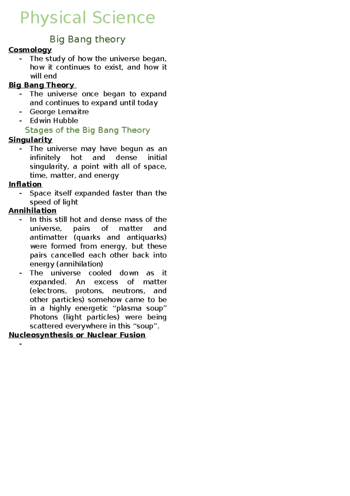 Physical Science Reviewer: Big Bang Theory Overview (3rd Qtr) - Studocu
