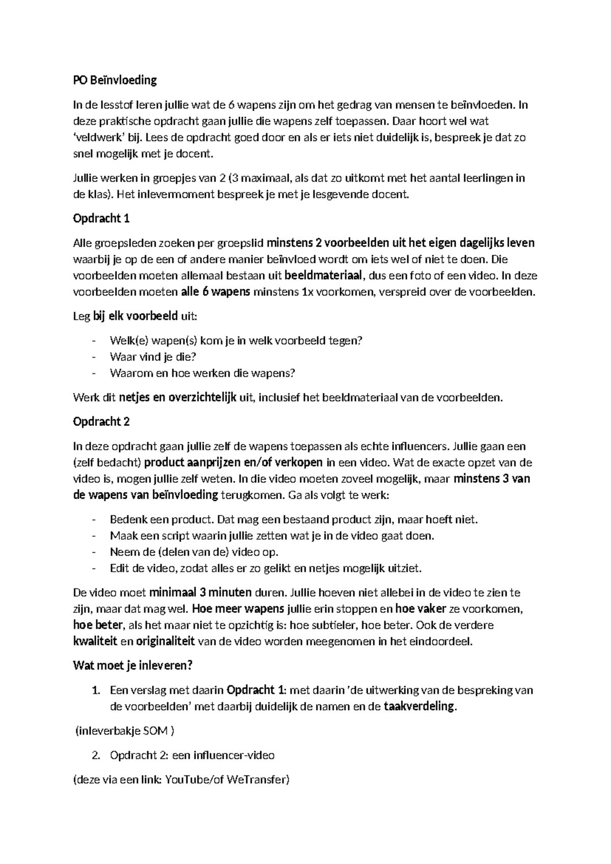 PO-BEINVLOEDING-1: Opdrachten voor Beïnvloeding en Influencer Praktijk ...