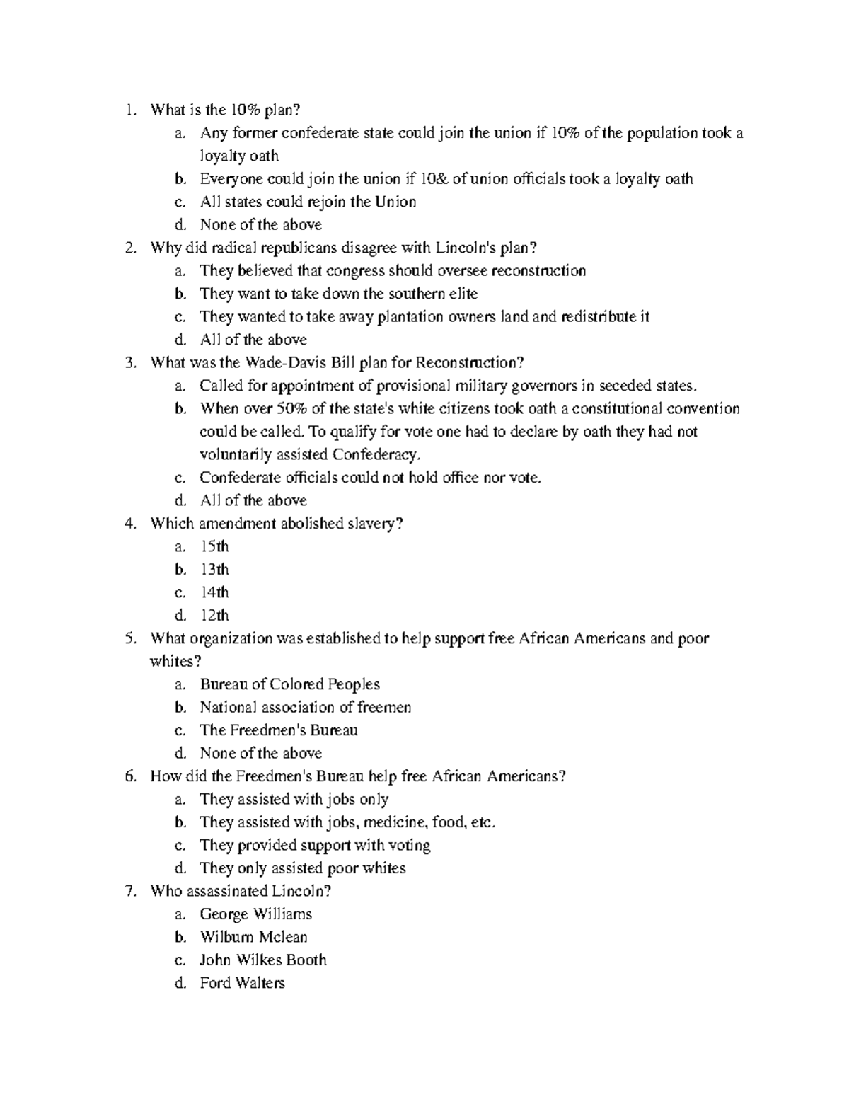 Lecture 15 Practice Questions: Reconstruction Era Insights - Studocu