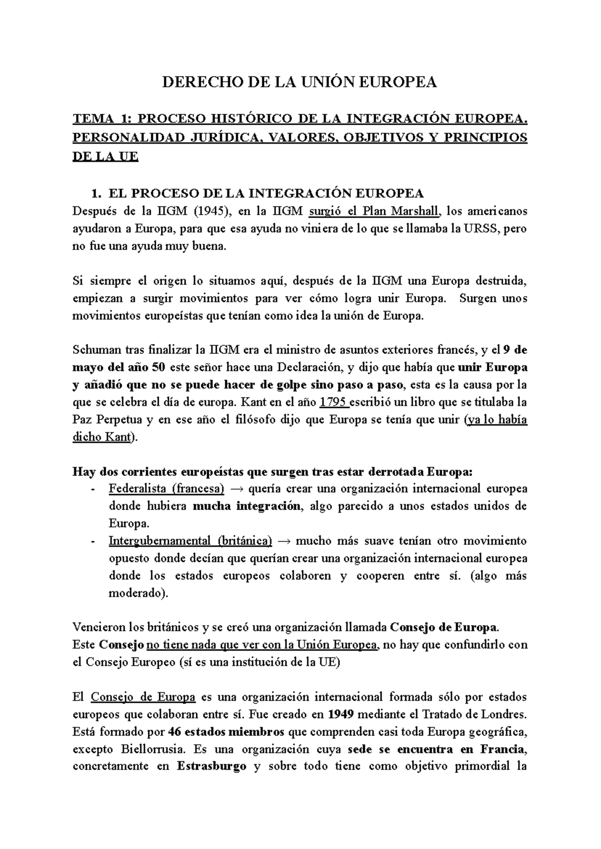 DERECHO DE LA UNIÓN EUROPEA: TEMA 1 Y 2 - INTEGRACIÓN Y COMPETENCIAS ...