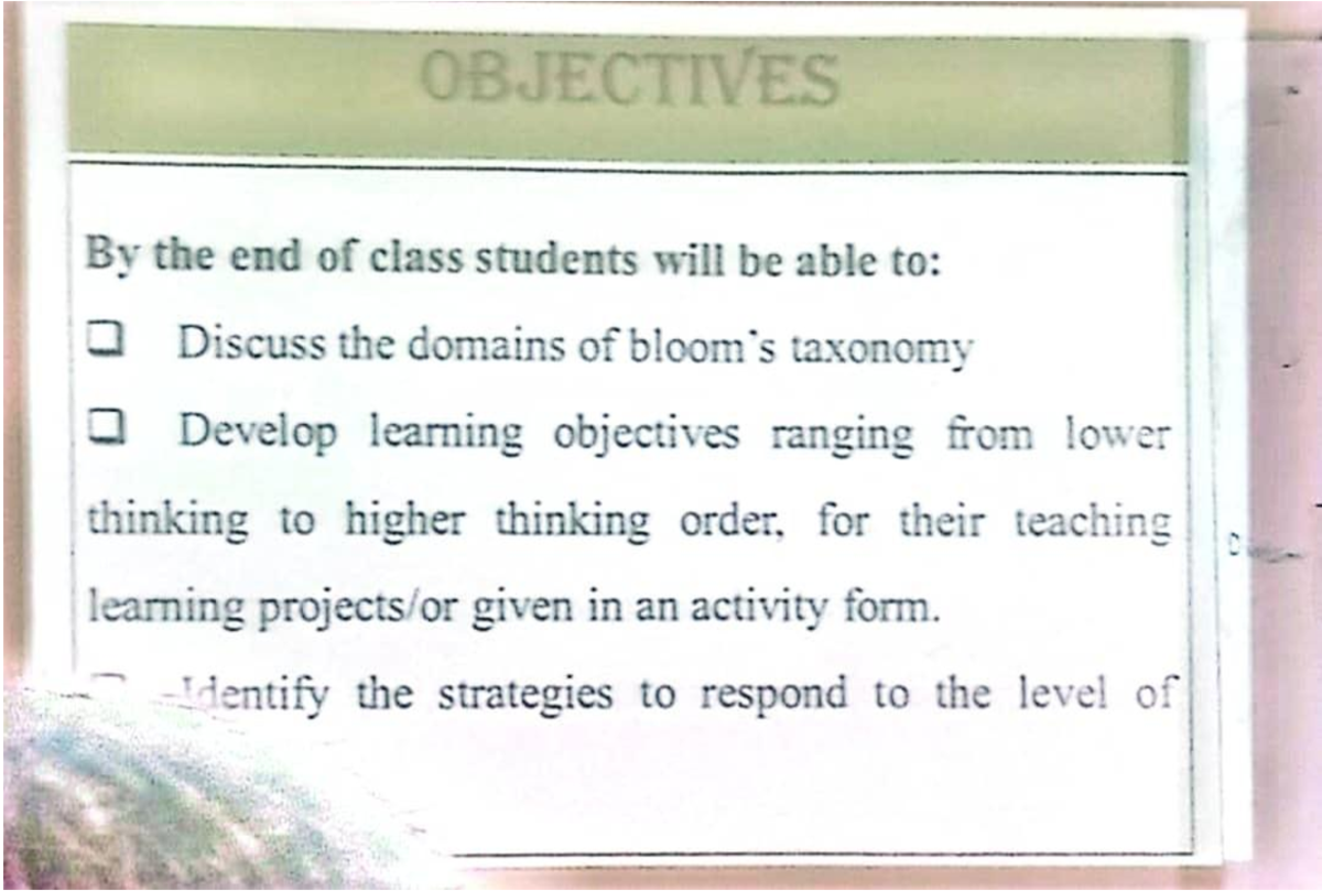 Unit 7 (B): Bloom's Taxonomy and Learning Objectives Overview - Studocu