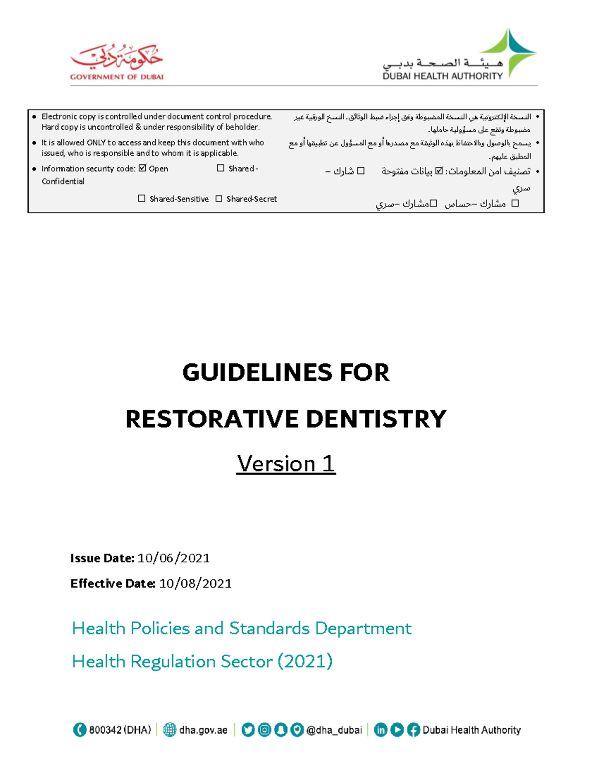 Guidelines for Restorative Dentistry (DHA) - Version 1 - Studocu