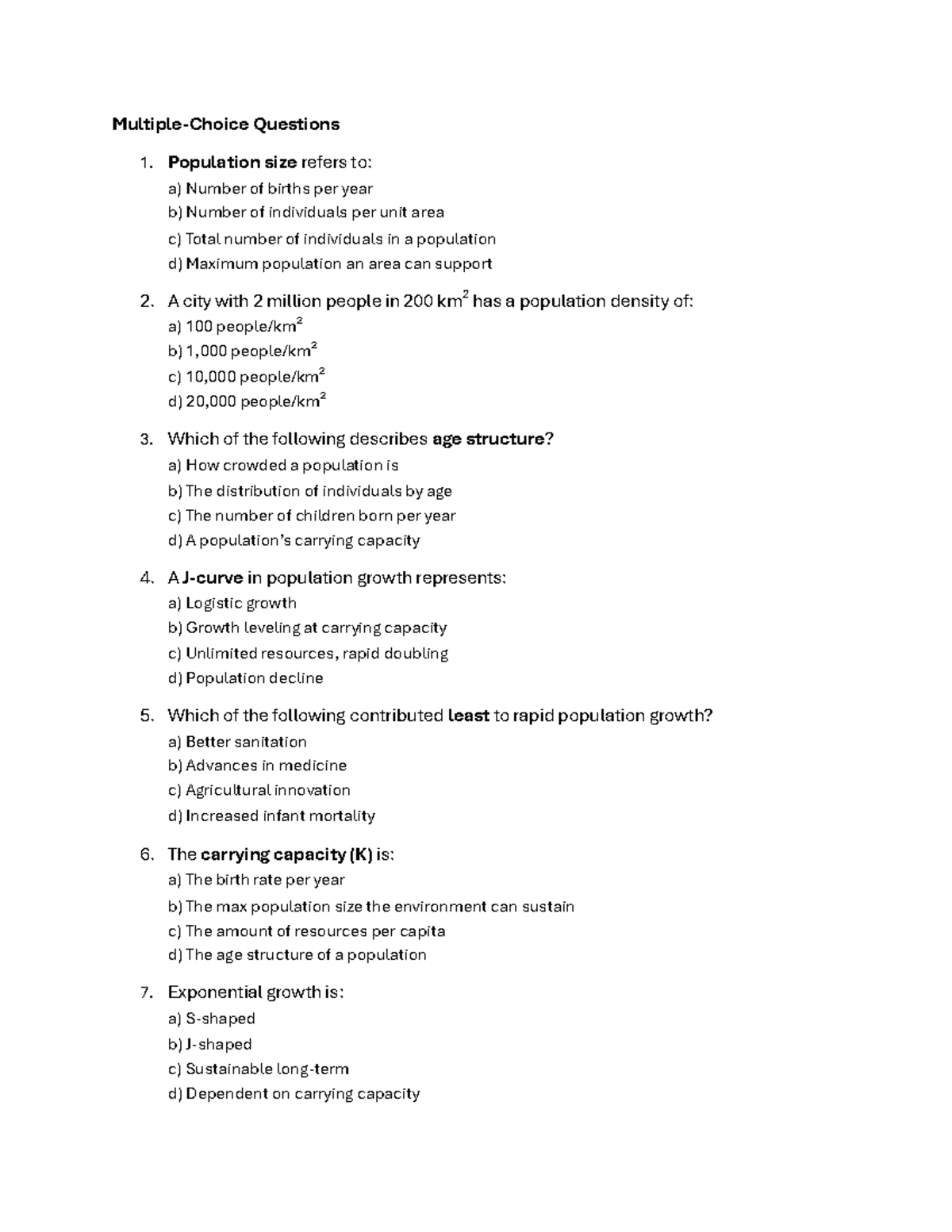 Population Ecology Quiz and Essay Questions - Studocu