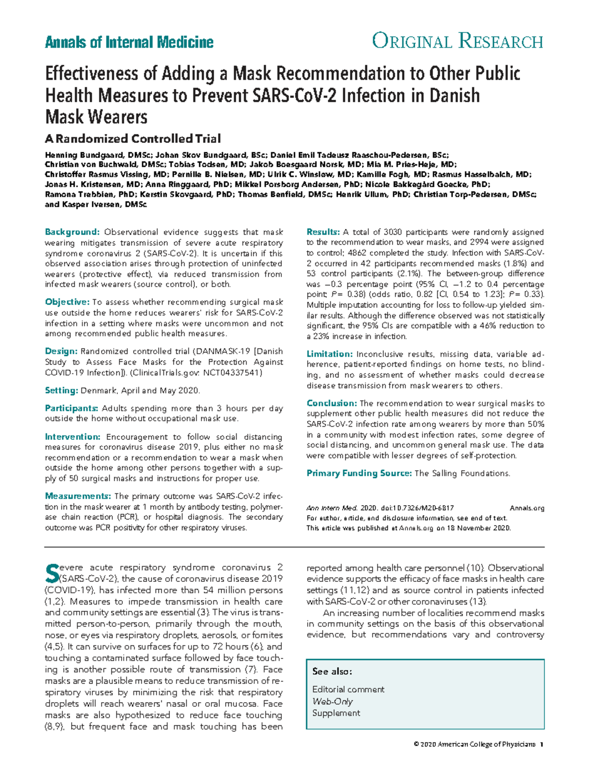Effectiveness of Mask Recommendation in Preventing Infection: A Danish ...