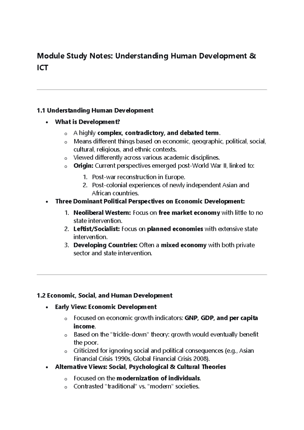Module Study Notes: Understanding Human Development ICT 1.1 - Studocu