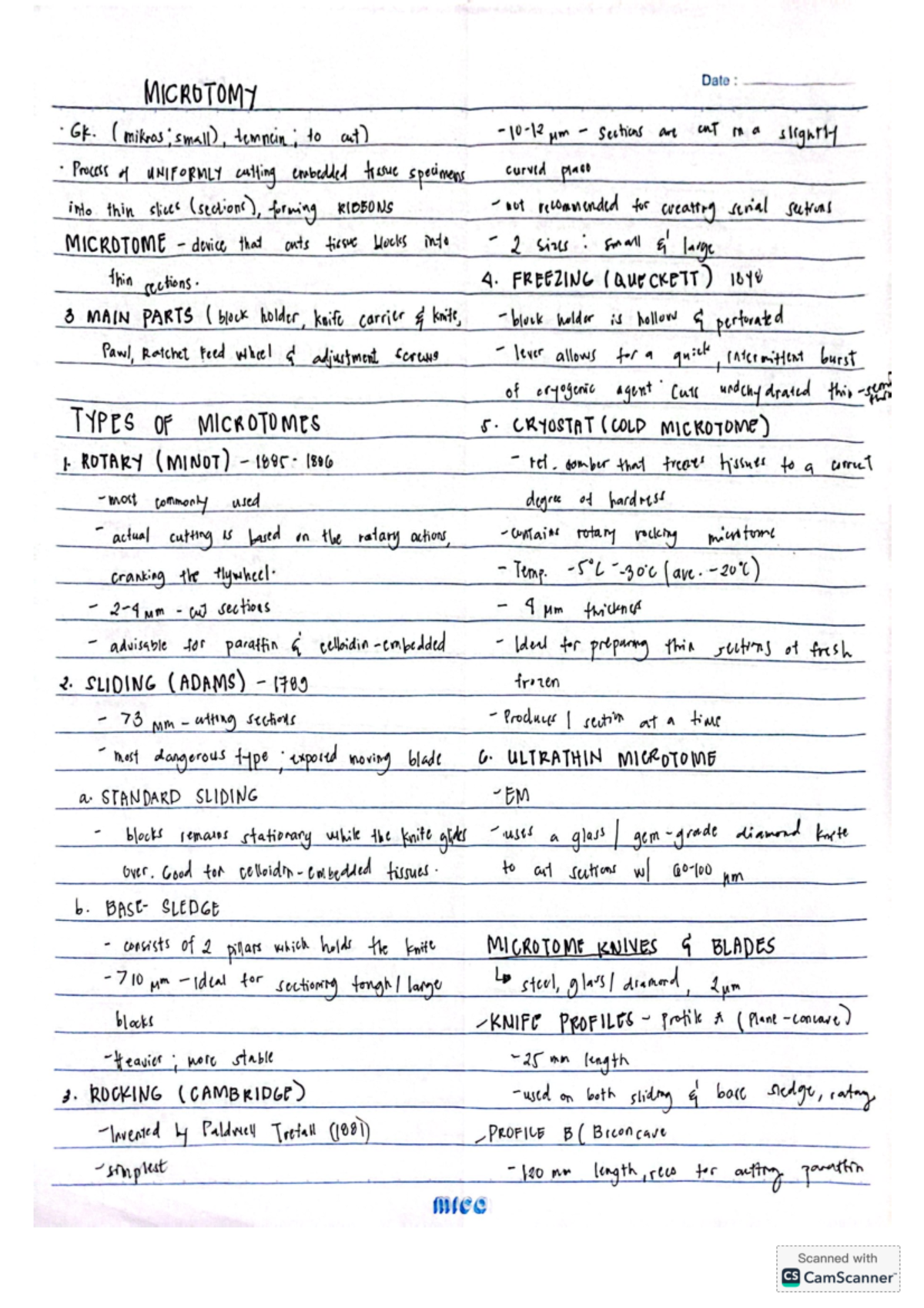 Microtomy summary - Gtee - Date: MICROTOMY GK. (mikros: small), to out ...