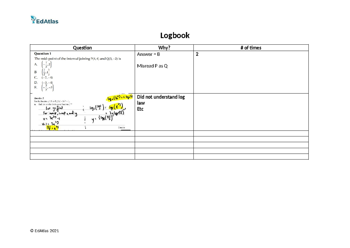 Logbook Template - ... - Logbook Question Why? # of times Answer = B ...