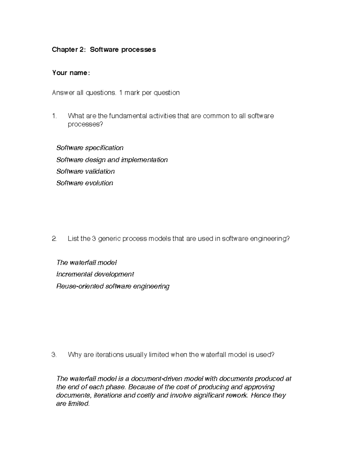 Ch2 Quiz Solutions - Software Processes & Models Explained - Studocu