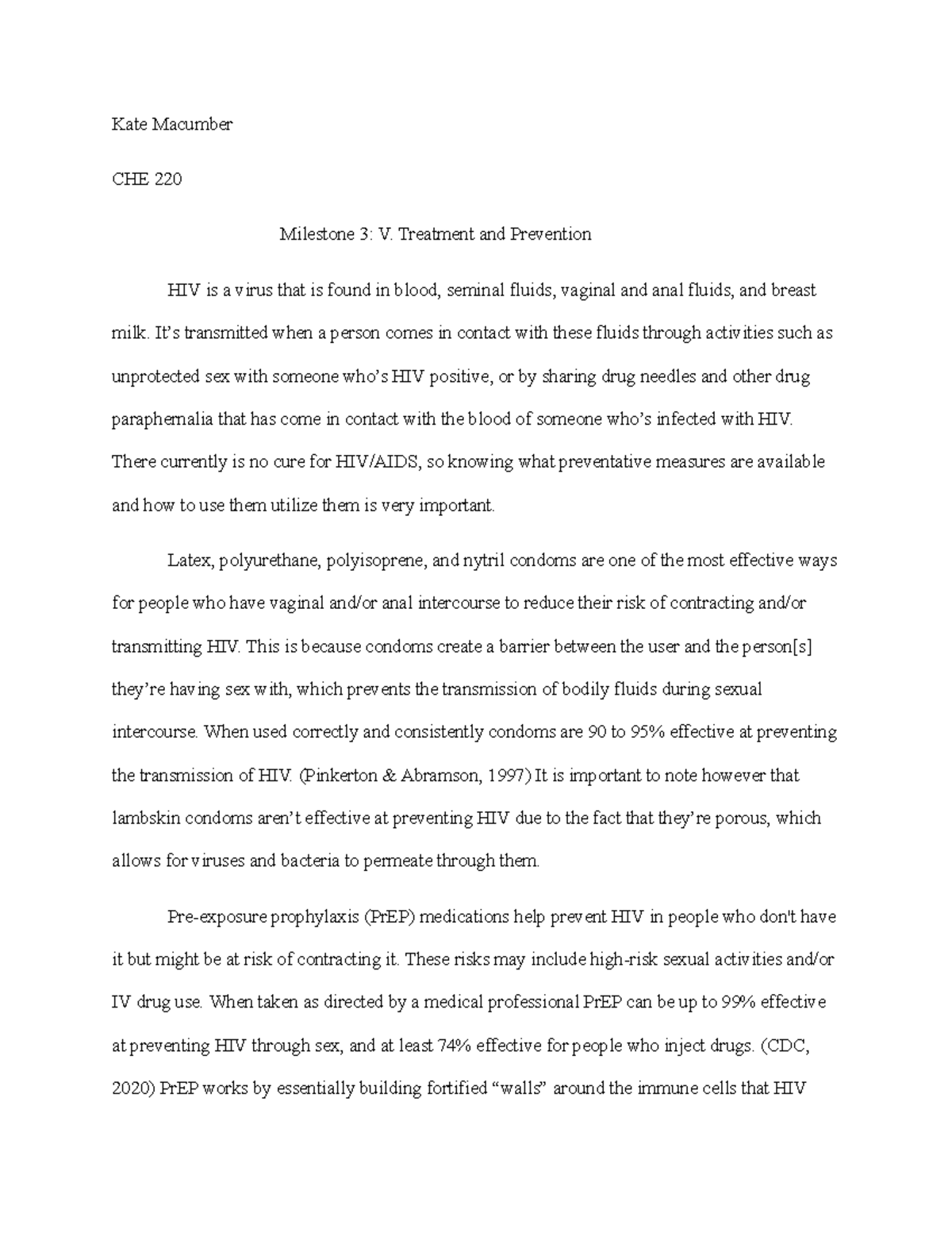 CHE 220 Milestone 3 - Kate Macumber CHE 220 Milestone 3: V. Treatment ...