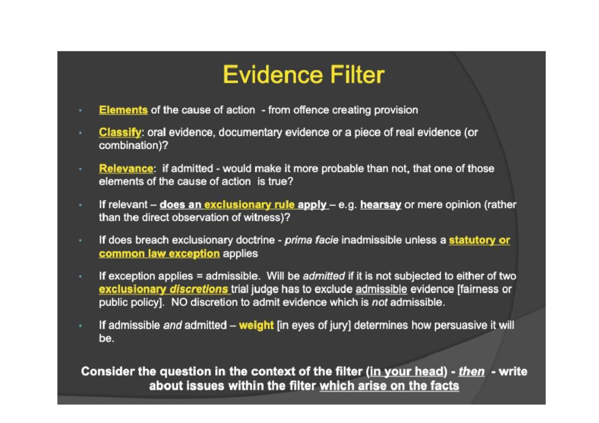 Evidence Filter: Analyzing Admissibility of Evidence in Criminal Law ...