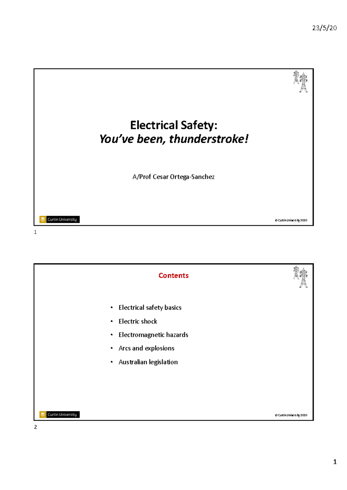 ESYS1000 - Electrical Safety: Risks, Hazards, and Legislation - Studocu
