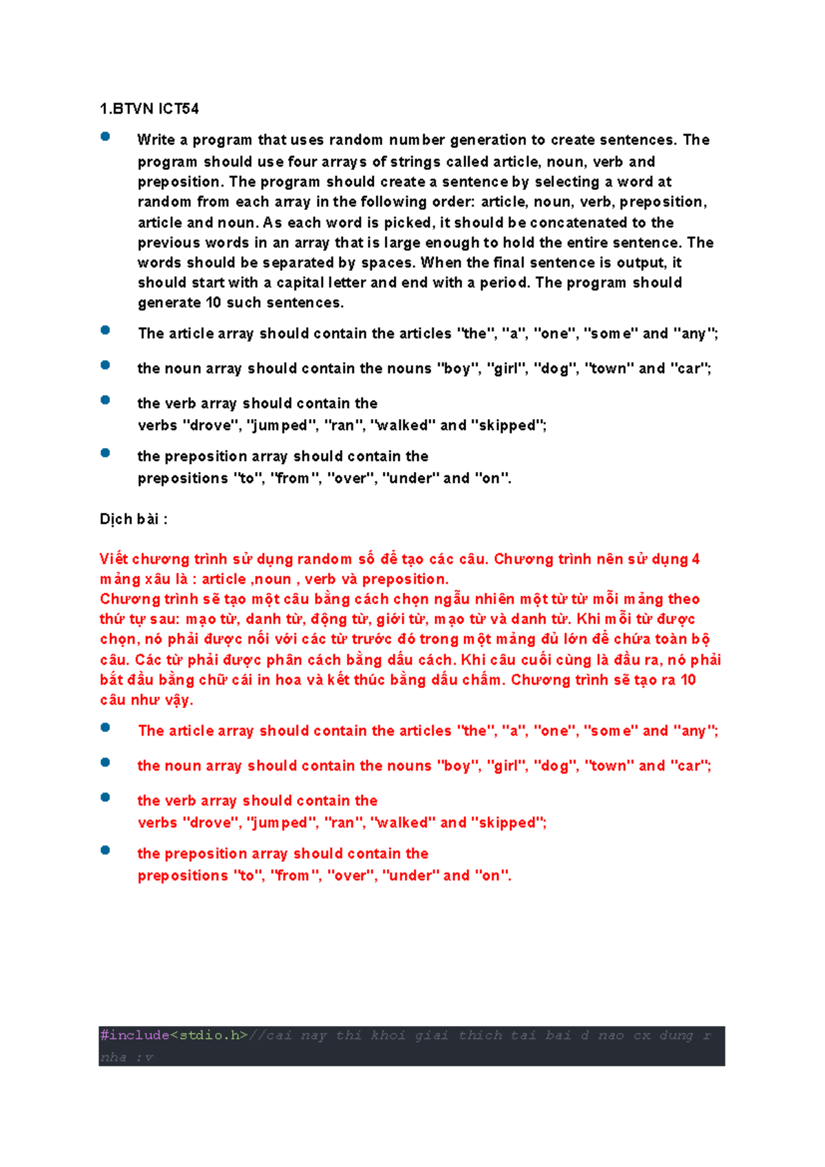 BTVN ICT54: Random Sentence Generator Program and Exercises - Studocu