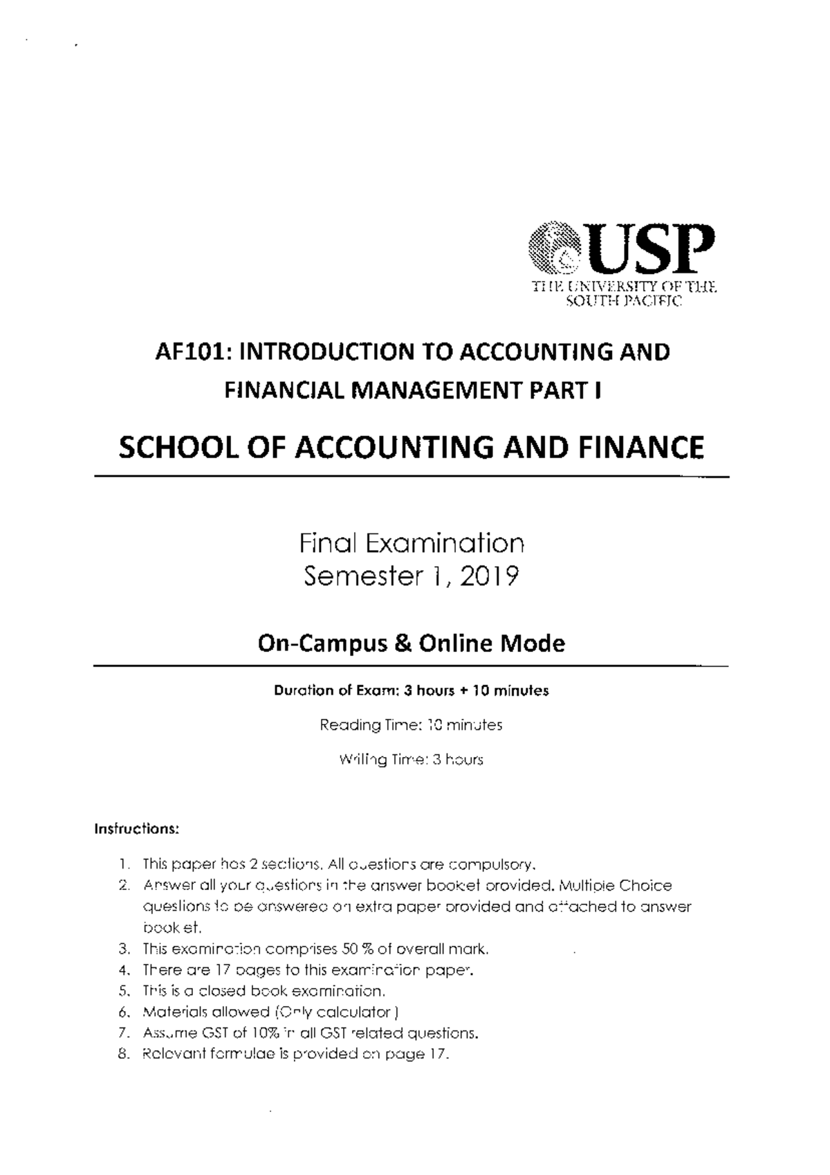 AF101 Final Exam Questions - Introduction to Accounting & FM - Studocu