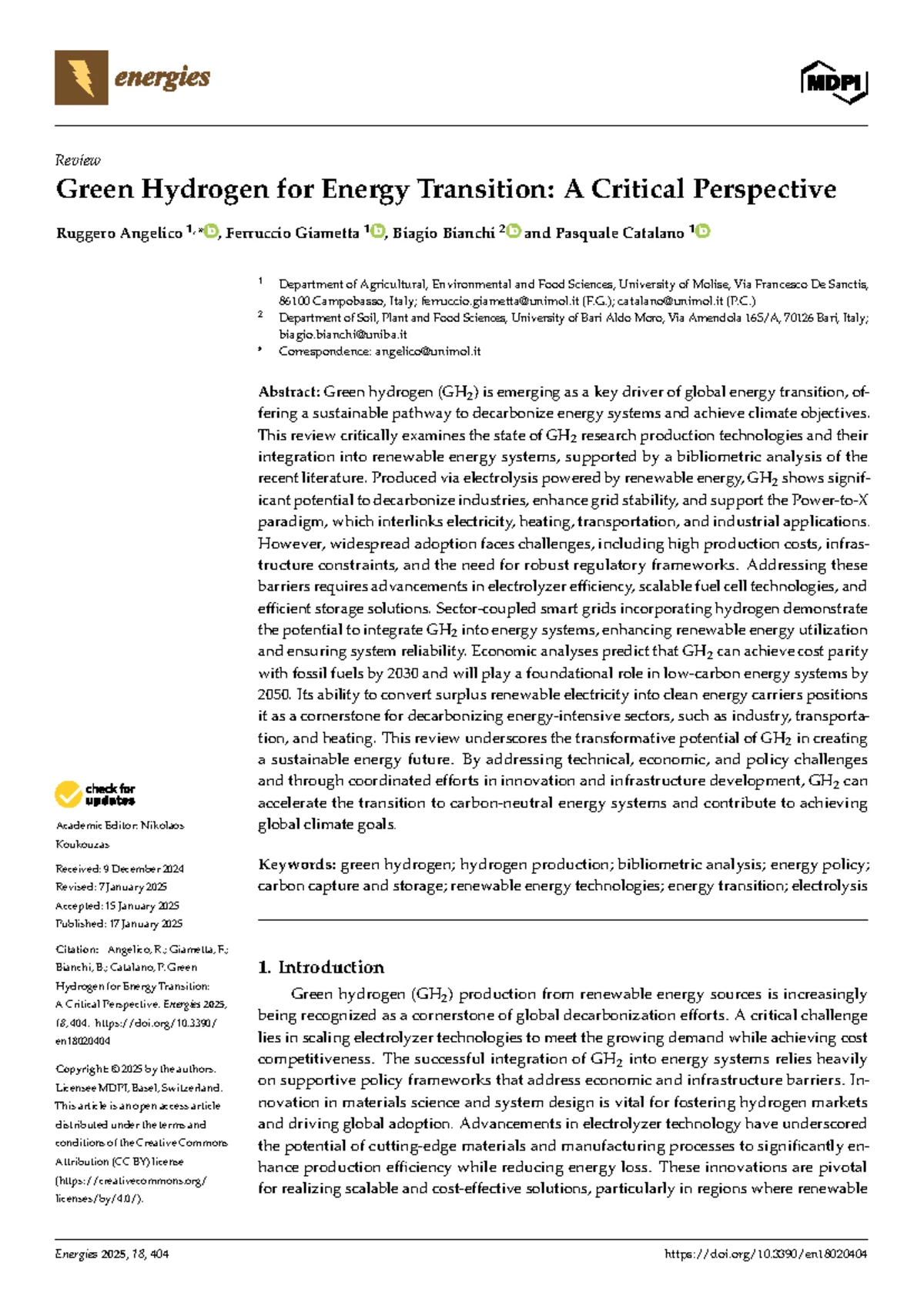 Green Hydrogen's Role in Sustainable Energy Transformations: A Review ...