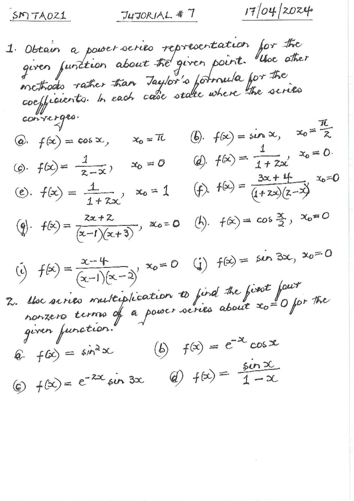 SMTA021 Tutorial 5: Series Convergence and Divergence Analysis - Studocu