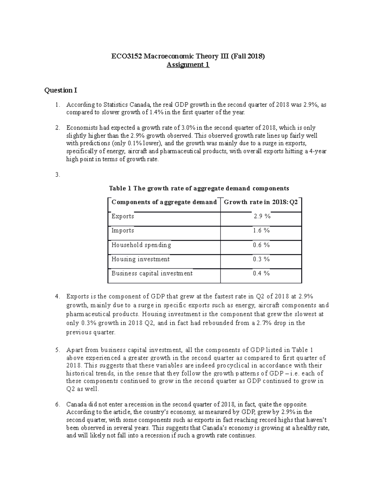 ECO3152 assignment 1 - ECO3152 Macroeconomic Theory III (Fall 2018 ...