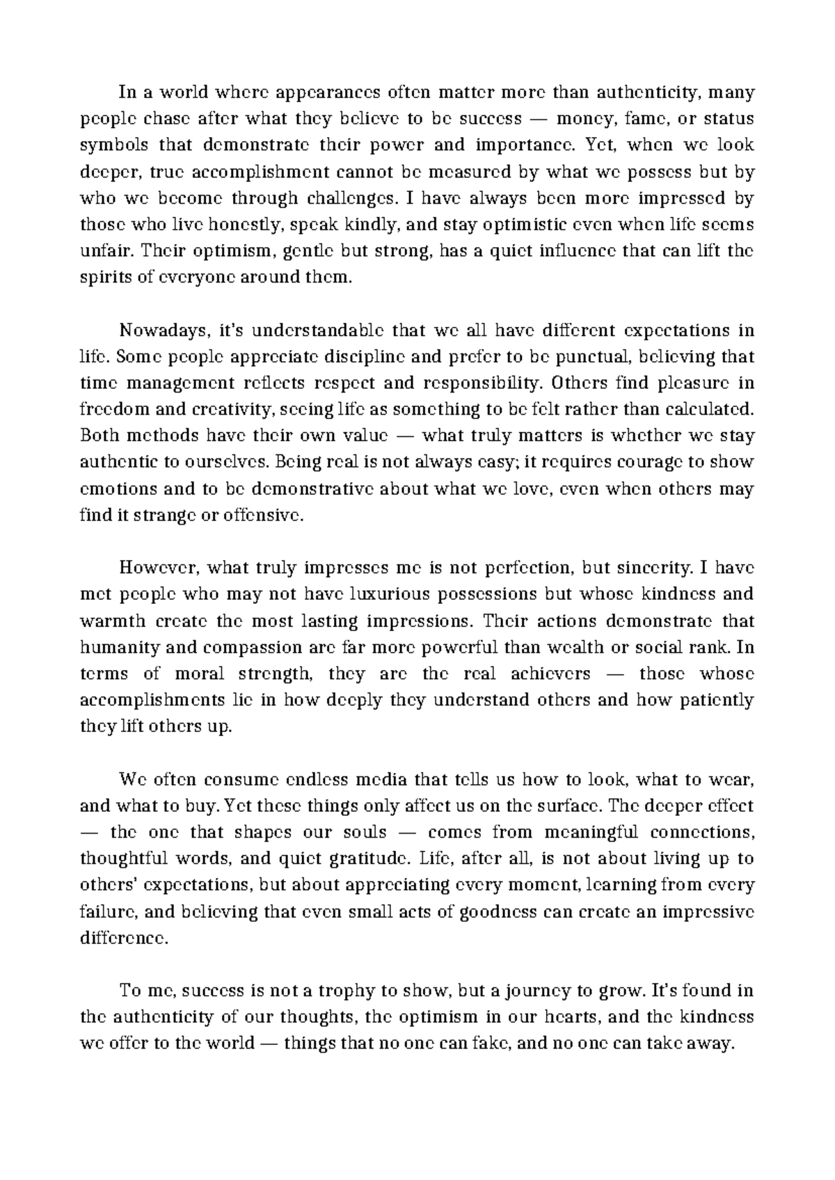Authenticity and Success: A Reflection on True Accomplishment - Studocu
