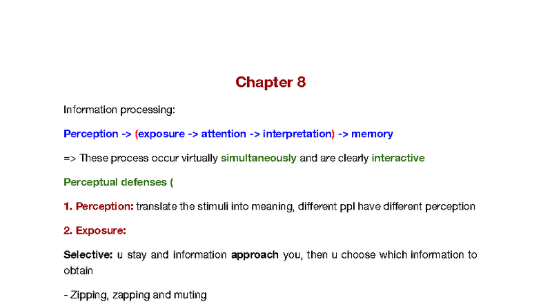 CB 101: Chapter 8 - Information Processing & Perception Insights - Studocu