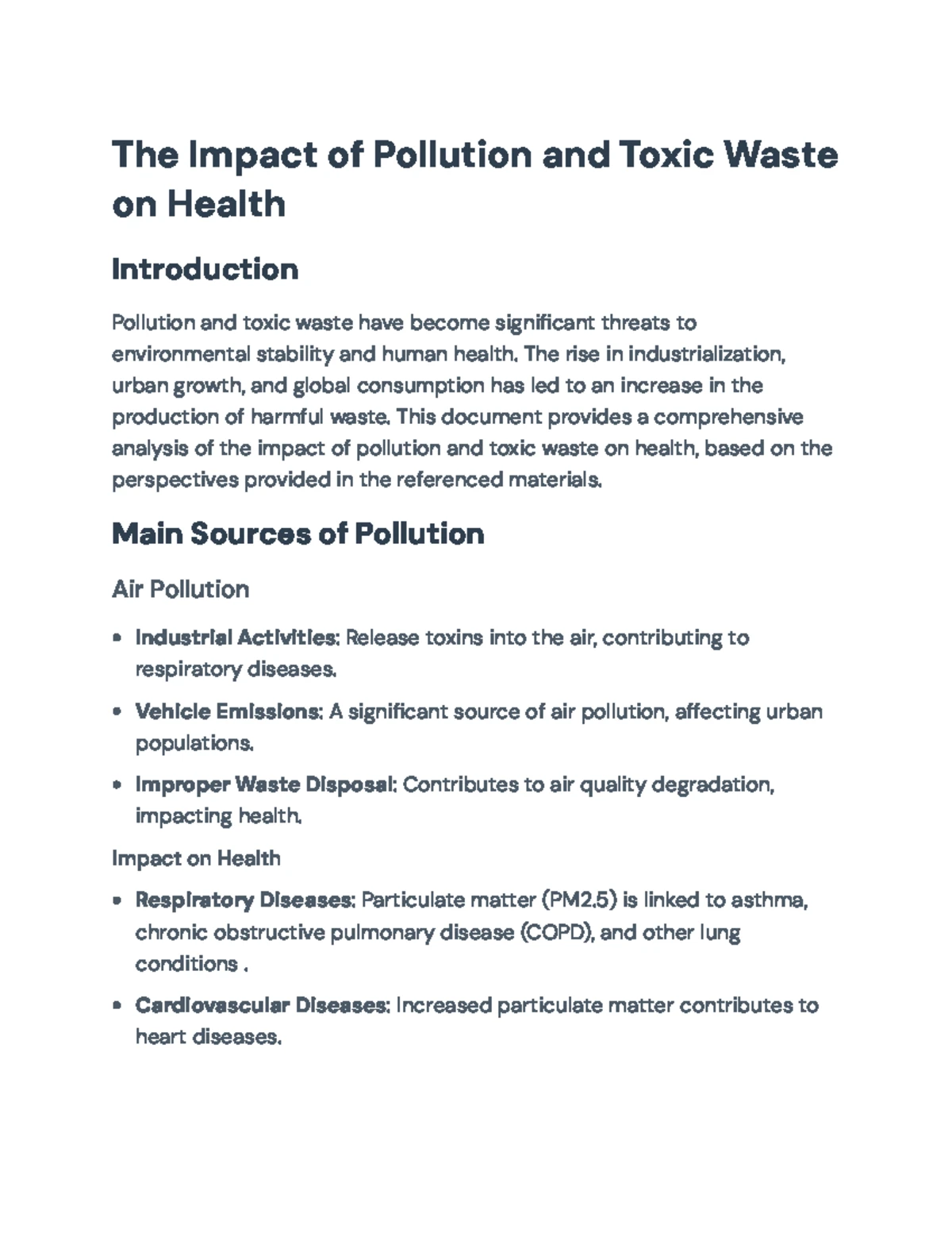 The Impact of Pollution & Toxic Waste on Health - ENG (202) 24530 - Studocu