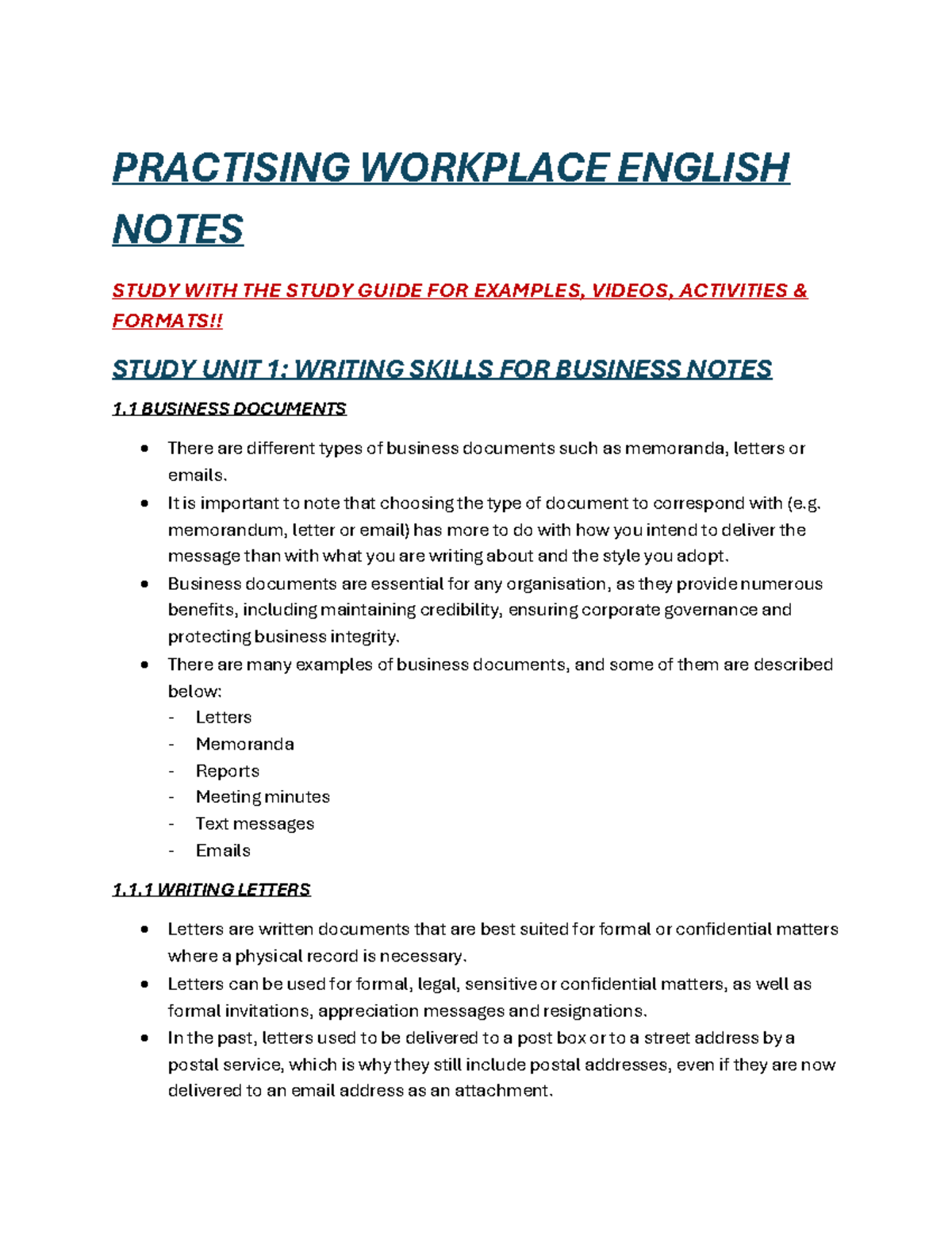 ENG1504: Workplace English Writing Skills Study Notes and Guide - Studocu