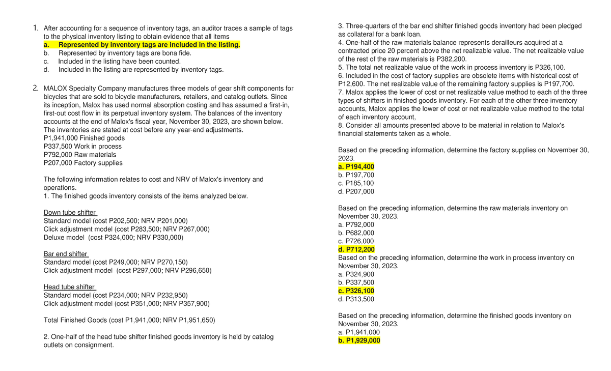 Audit of Inventories: Analyzing Procedures and Internal Controls - Studocu