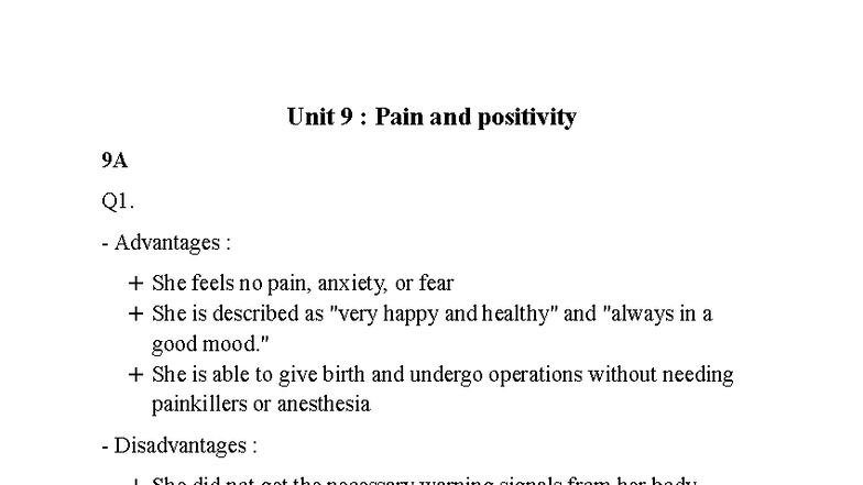 Unit 9: Pain, Positivity, and Mental Well-being Insights - Studocu