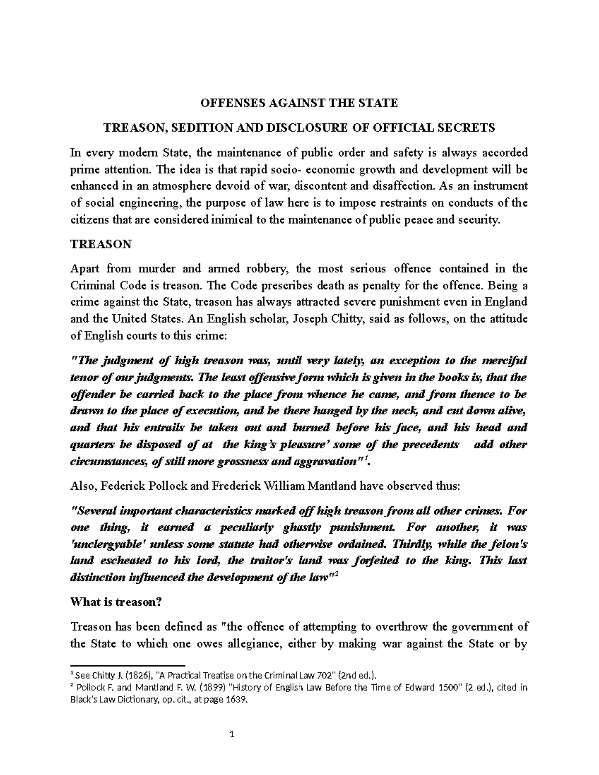 Criminal Law Overview: Treason, Sedition & Offences Against the State ...