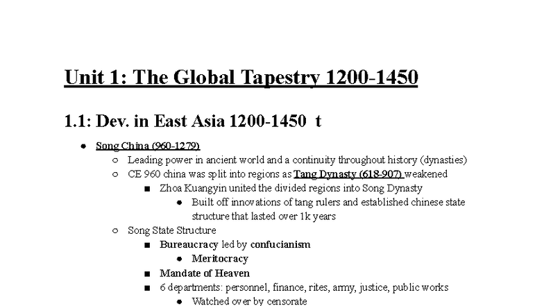 Unit 1 Review: The Global Tapestry in APWH (Final Exam Notes) - Studocu