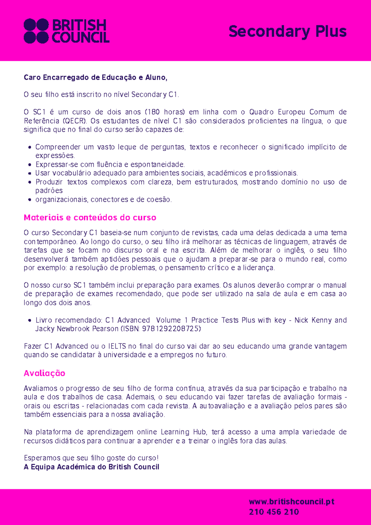 SC1 - Welcome Letter Module Overview 2023-24 - Secondary Plus ...