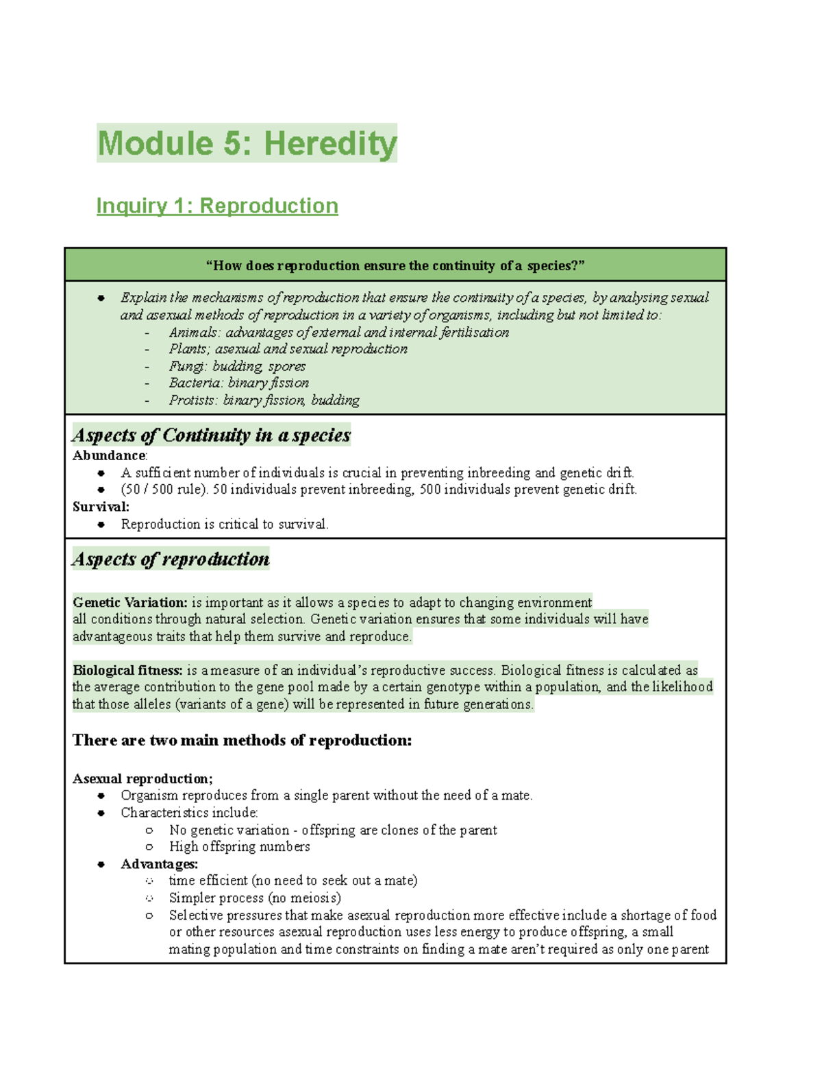 Bio YR 12: Module 5 - Heredity Inquiry on Reproduction and Continuity ...
