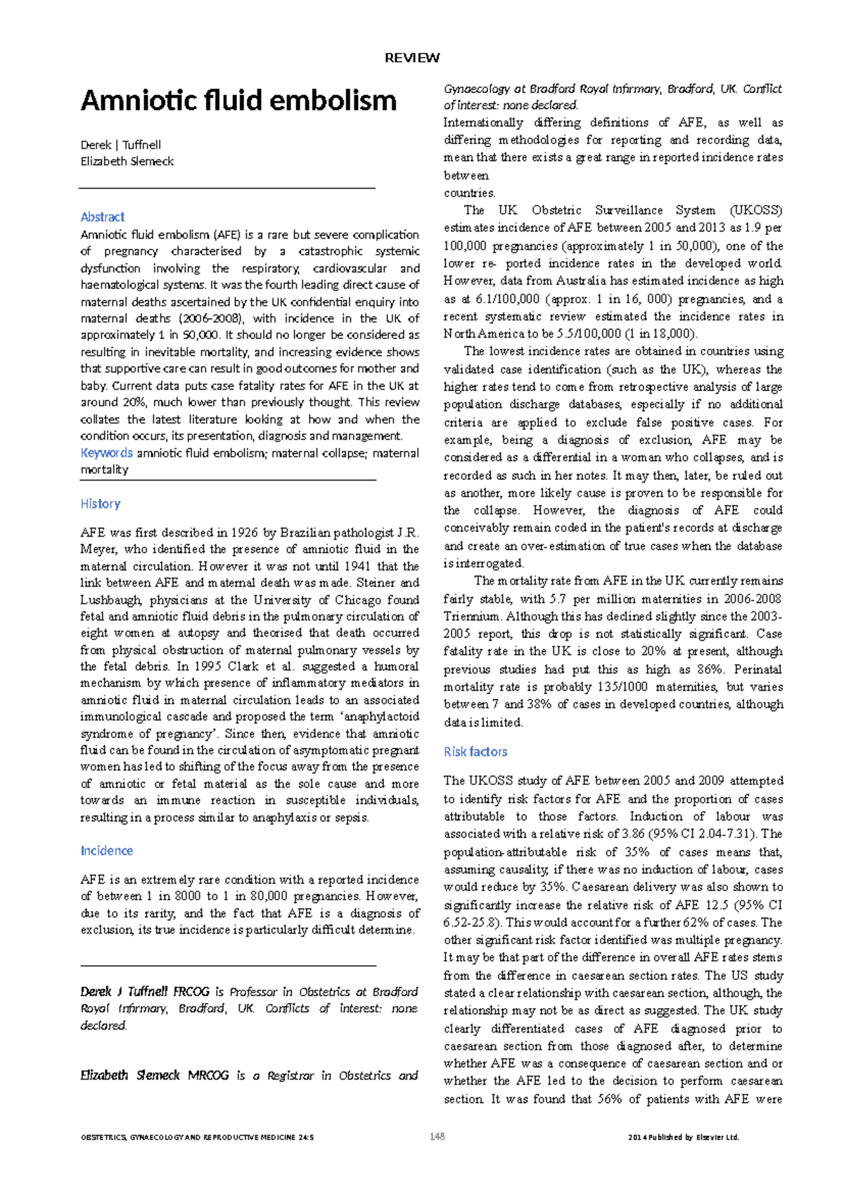 REVIEW Amniotic Fluid Embolism: Current Insights and Management (OBGYN ...