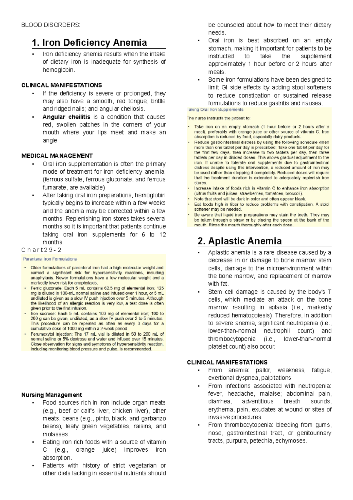Blood Disorders: Anemia, Polycythemia, and Leukemia Overview - Studocu