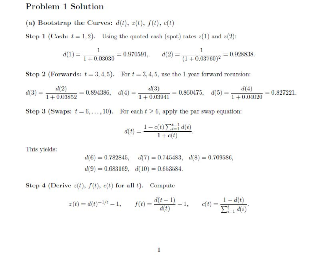 Homework Reference: Problem 1 Solution - Bootstrap Curves (d(t), z(t ...