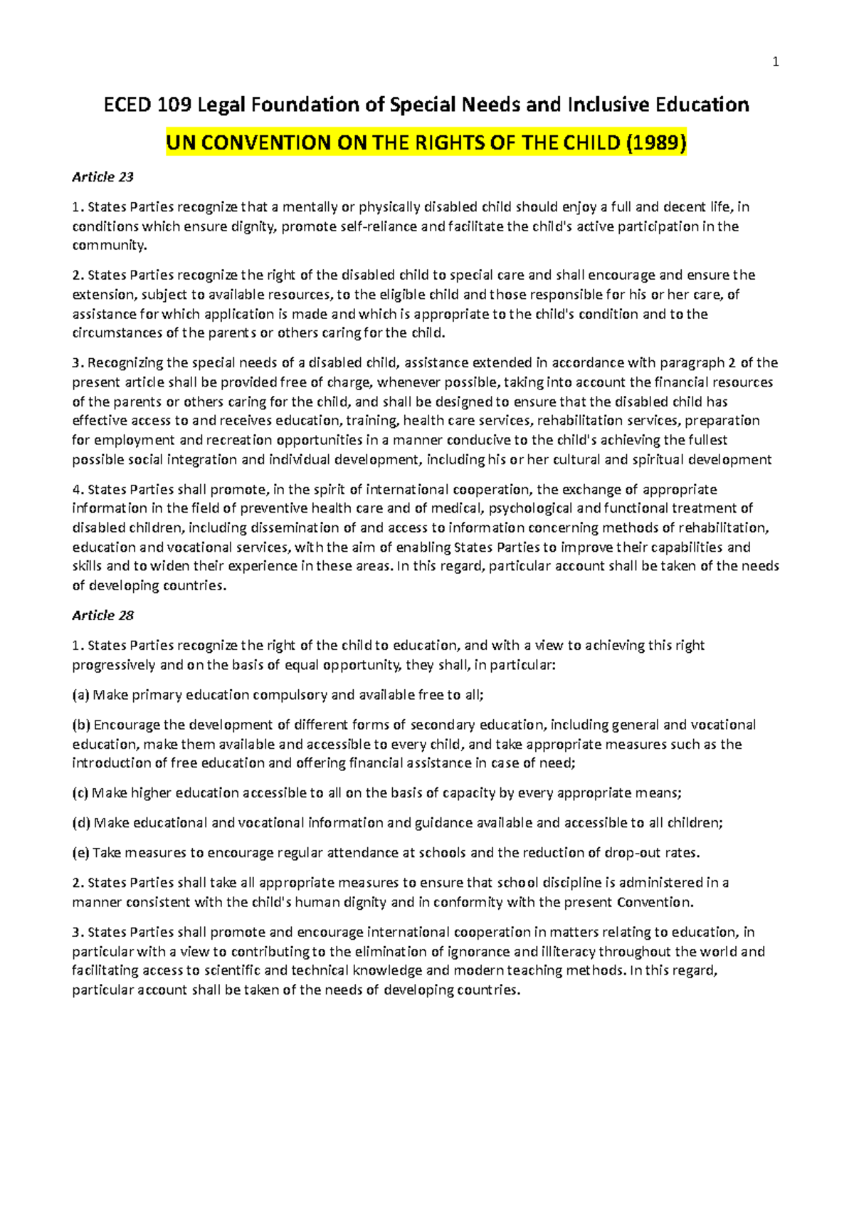 ECED 109 Legal Foundations of Special Needs & Inclusive Education ...