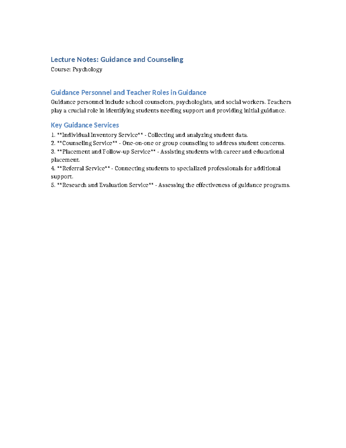 Lecture Notes Guidance - Teachers play a crucial role in identifying ...