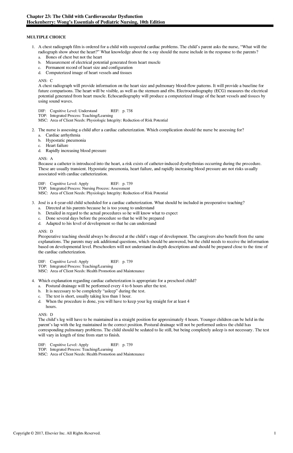 Exam View - CH 23 Pediatric Nursing: Practice Questions & Rationales ...