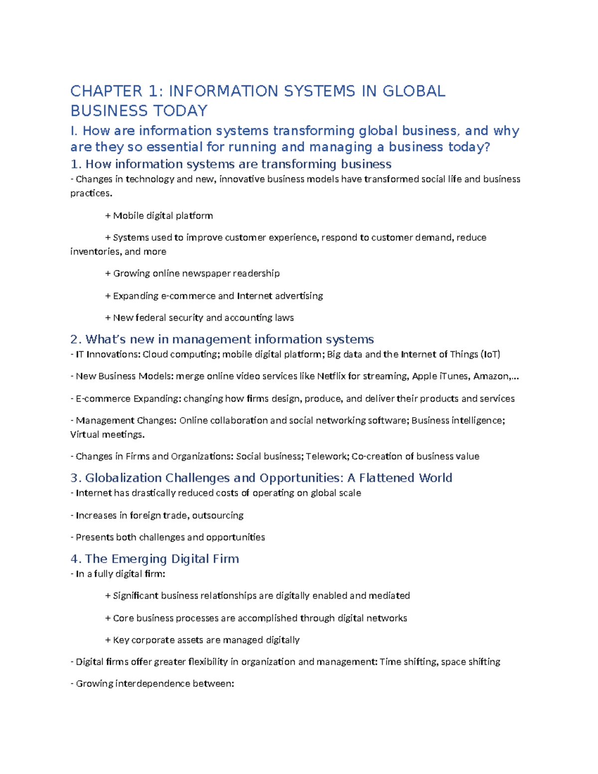 MIS 101: Chapter 1 & 2 - Info Systems in Global Business Today - Studocu