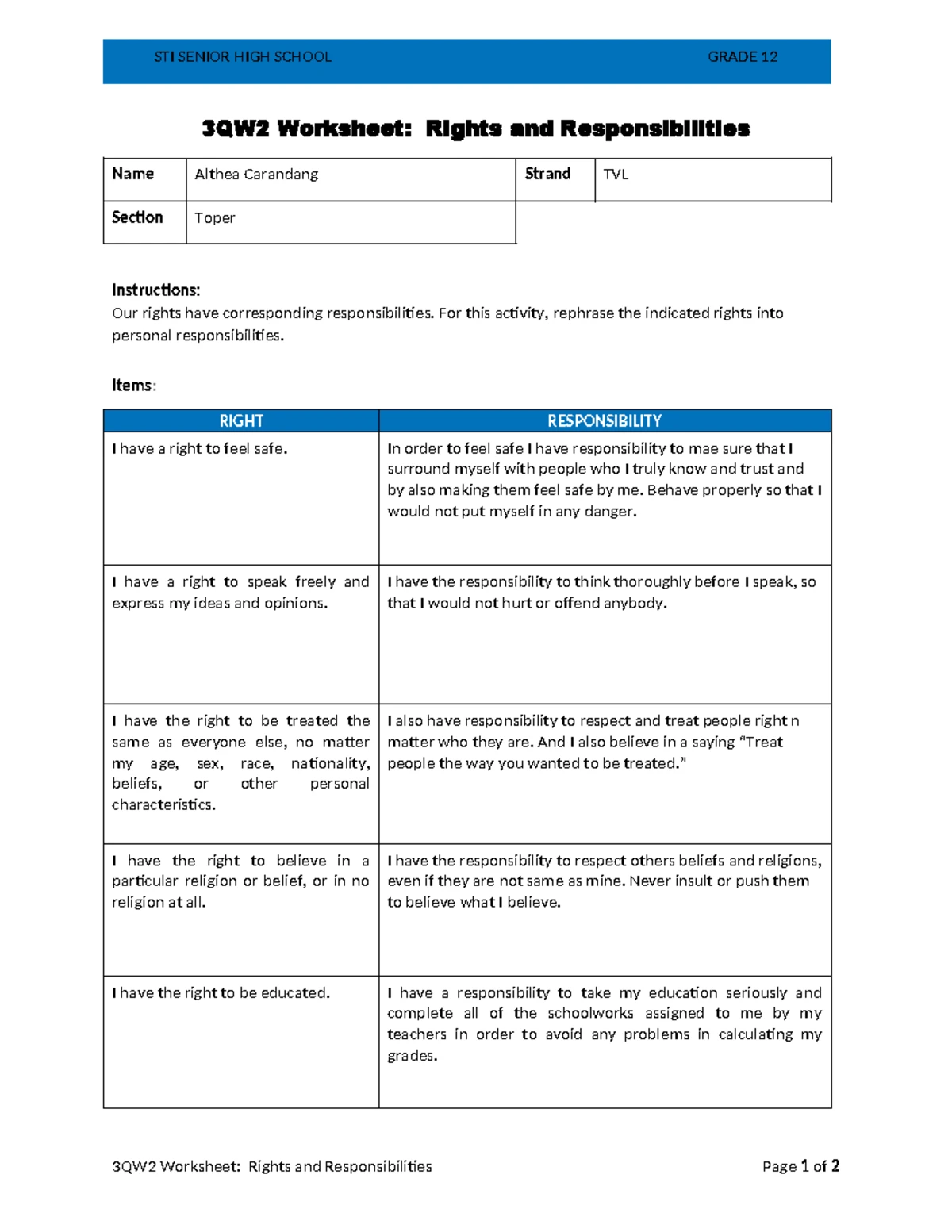G123QW3 Worksheet: Addressing Child Rights in Education Advocacy - Studocu