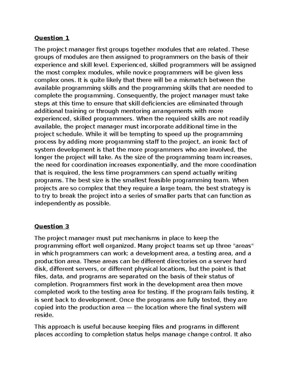 Question 1 & 3 - Project Management Strategies in Programming - Studocu