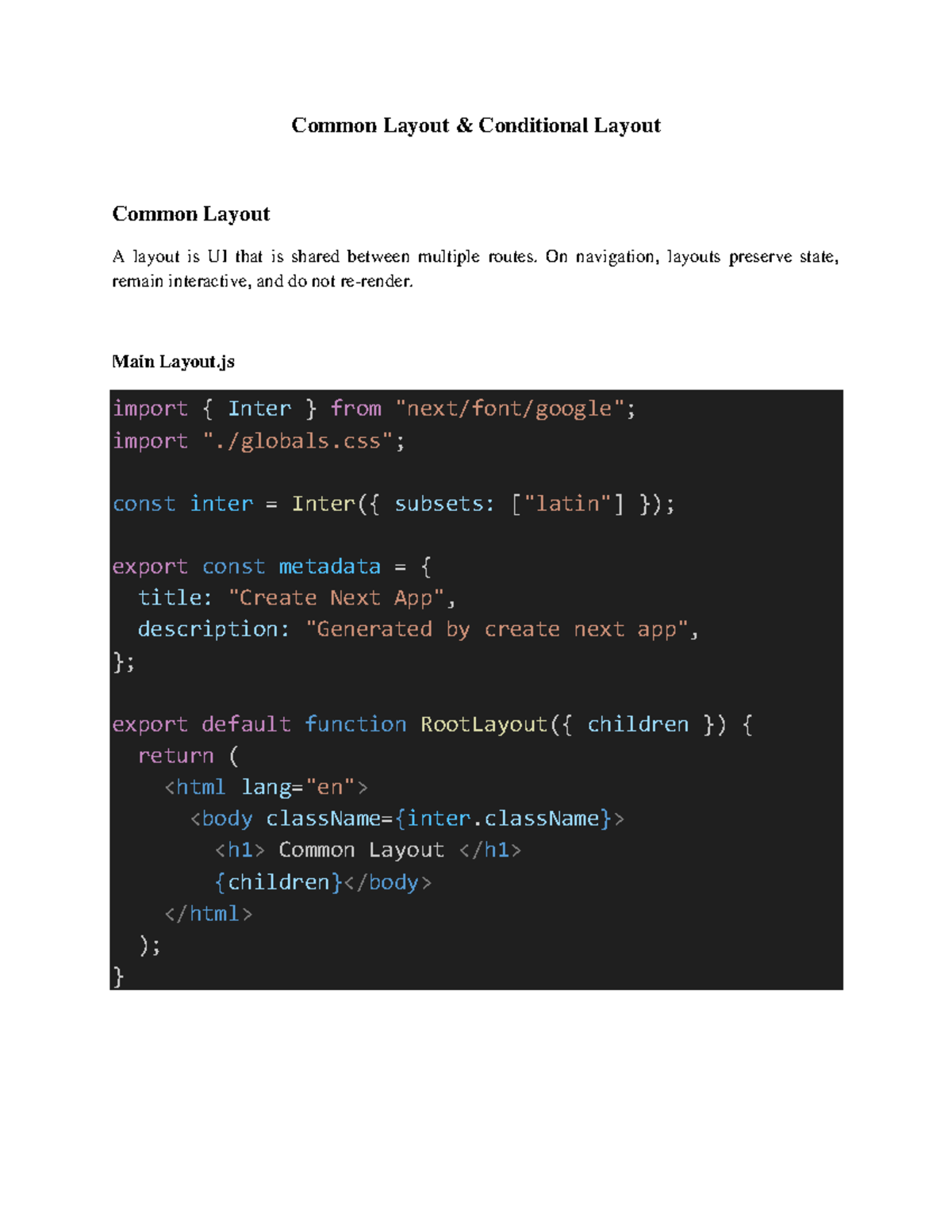 Next Js 3 - This is lecture notes. - Common Layout & Conditional Layout ...