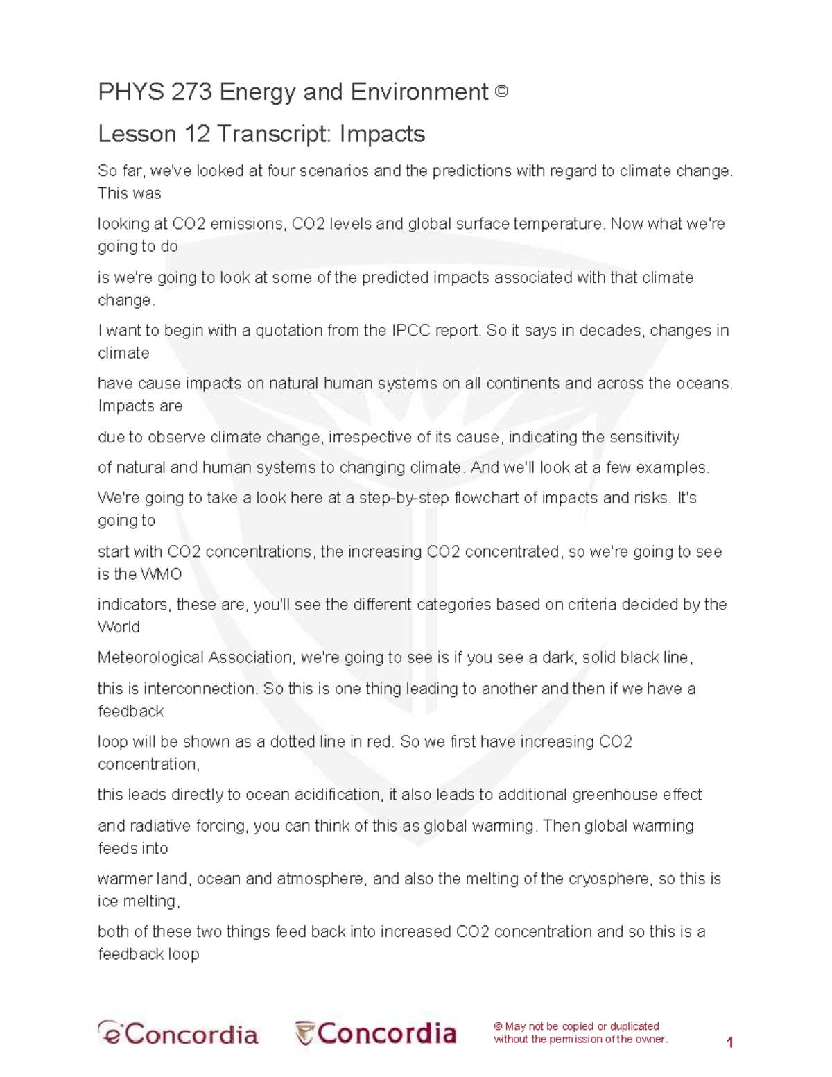 PHYS 273 Lesson 12 Transcript: Climate Change Impacts Overview - Studocu