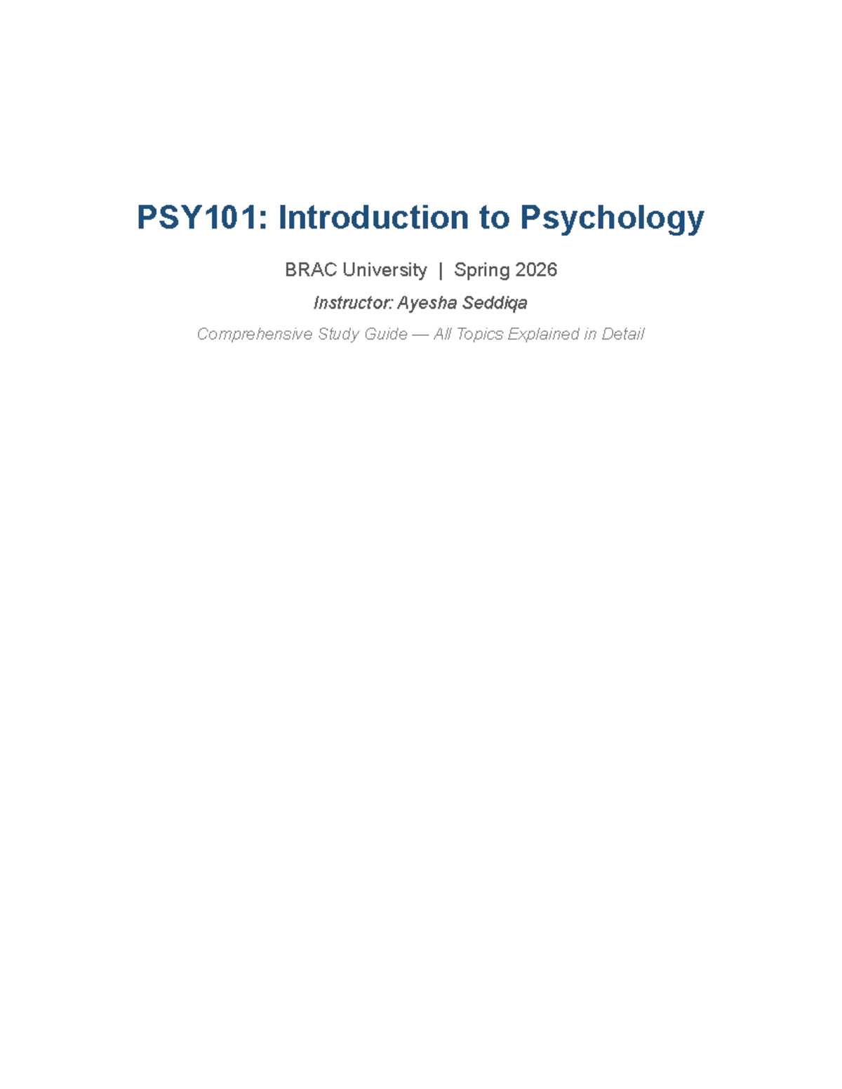 PSY101: Comprehensive Study Guide for Introduction to Psychology - Studocu