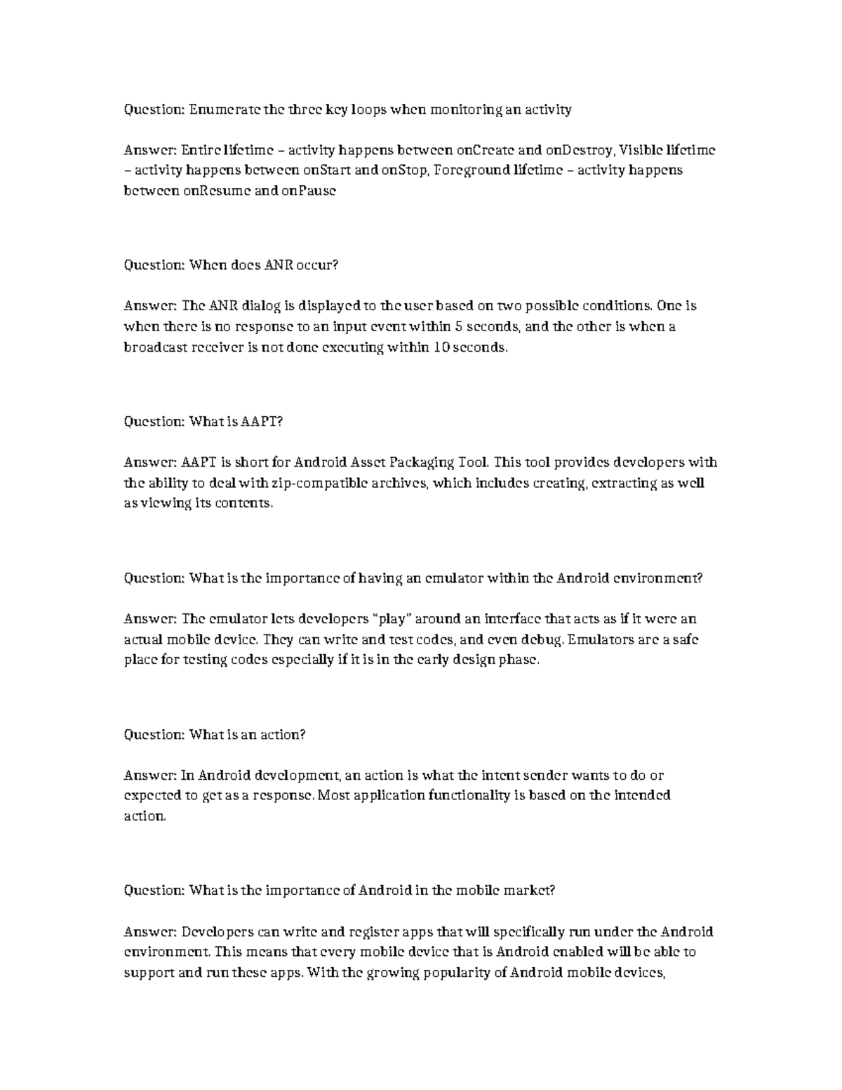 Android Development Notes: Key Loops, ANR, AAPT, and Emulators - Studocu