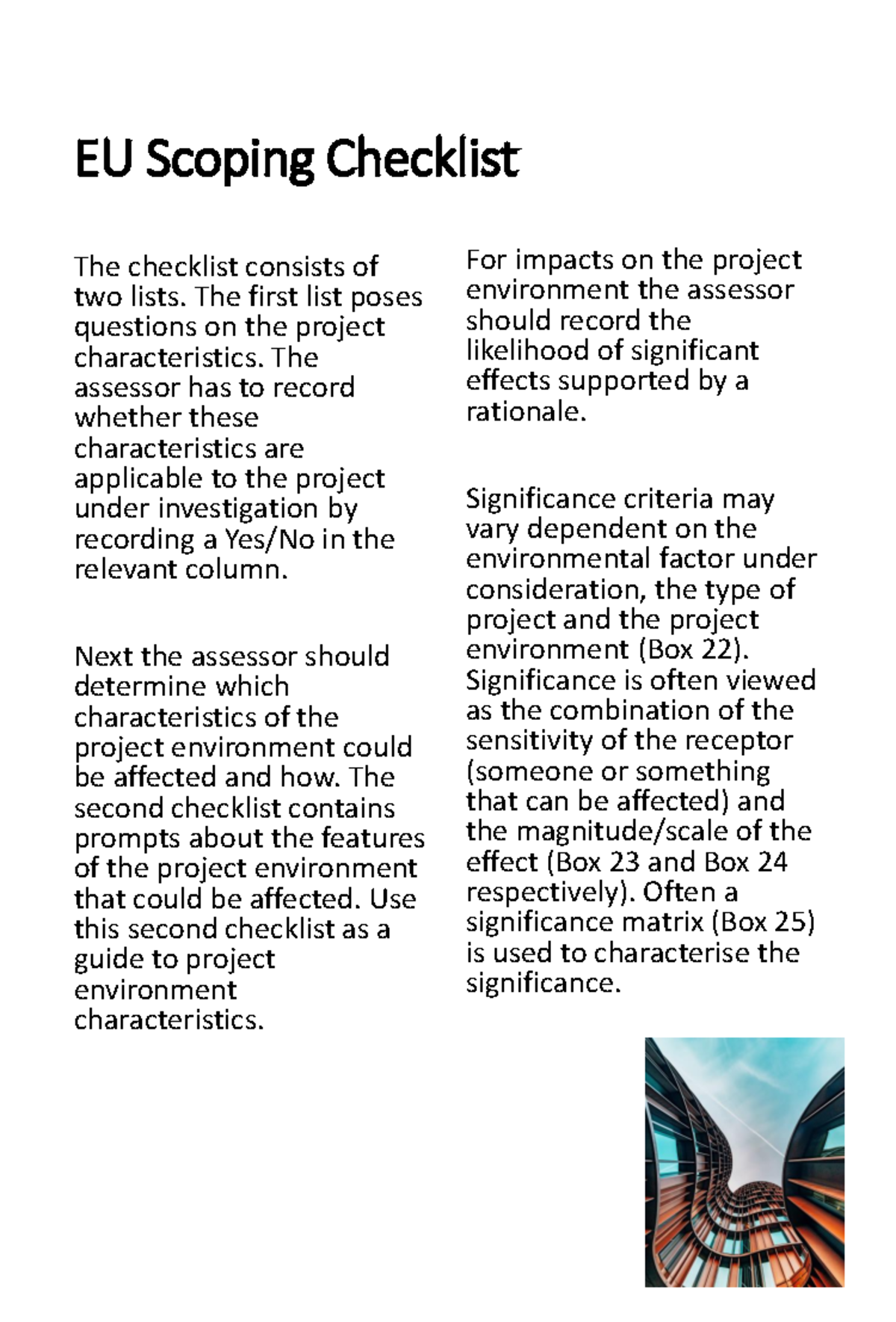 EU Scoping Checklist - environmental impact analysis - EU Scoping ...