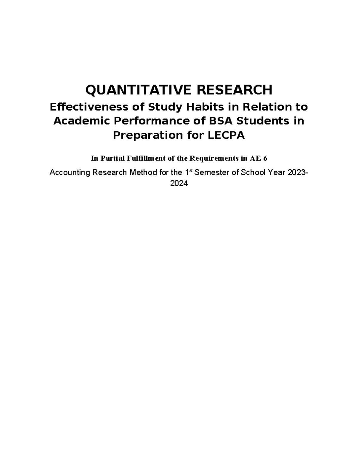 AE 6: Study Habits and Academic Performance of BSA Students for LECPA ...