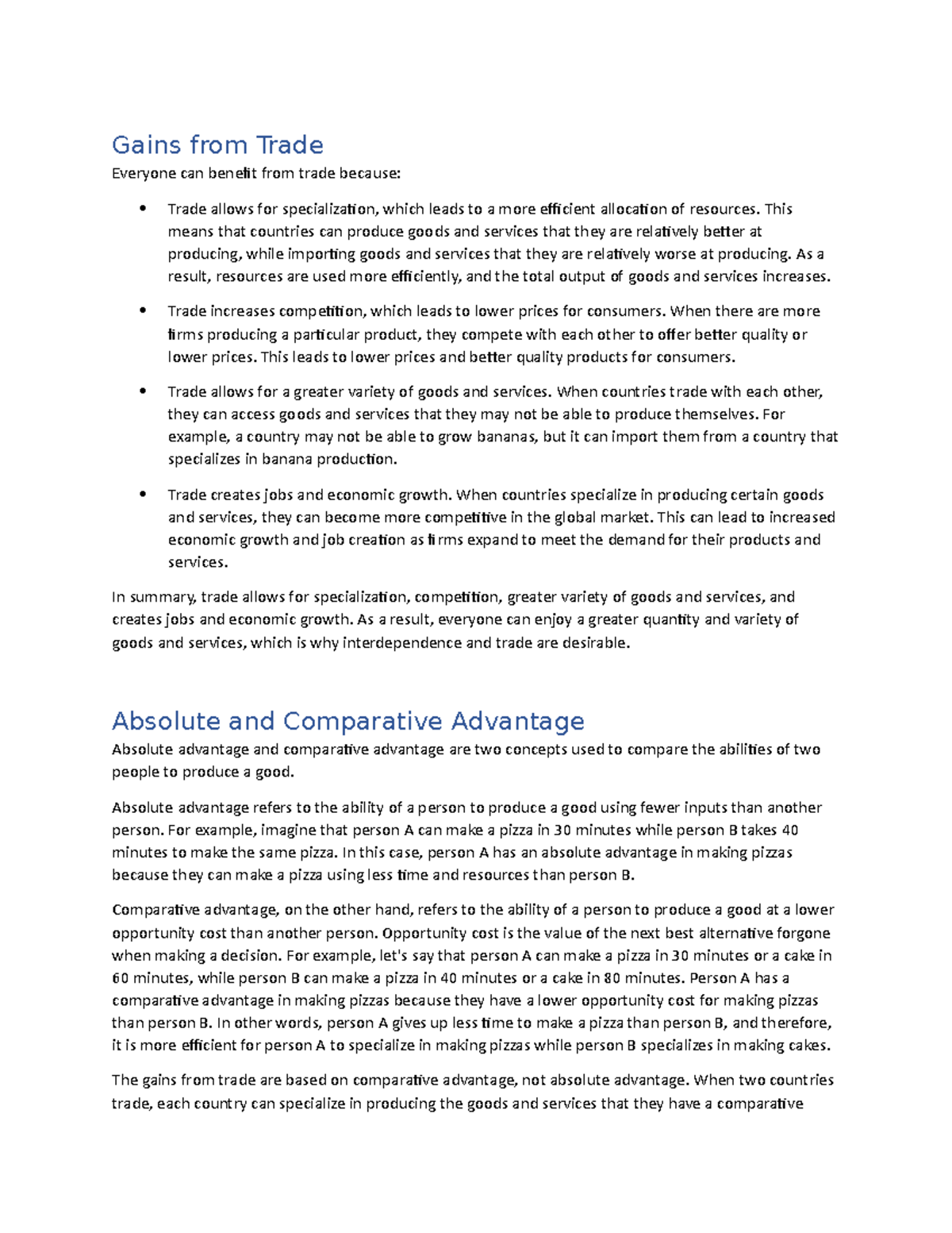 Gains from Free Trade - Dr. Andrew Holt's ECON-2333. This document ...