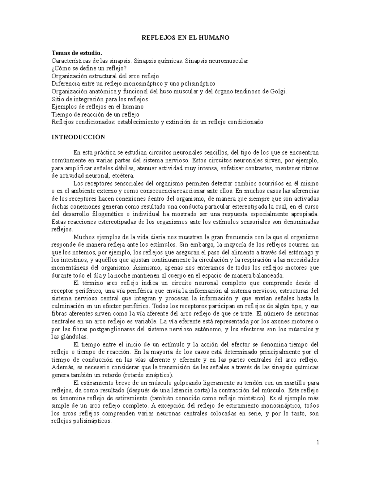 Estudio sobre los Reflejos en el Humano: Sinapsis y Arcos Reflejales ...