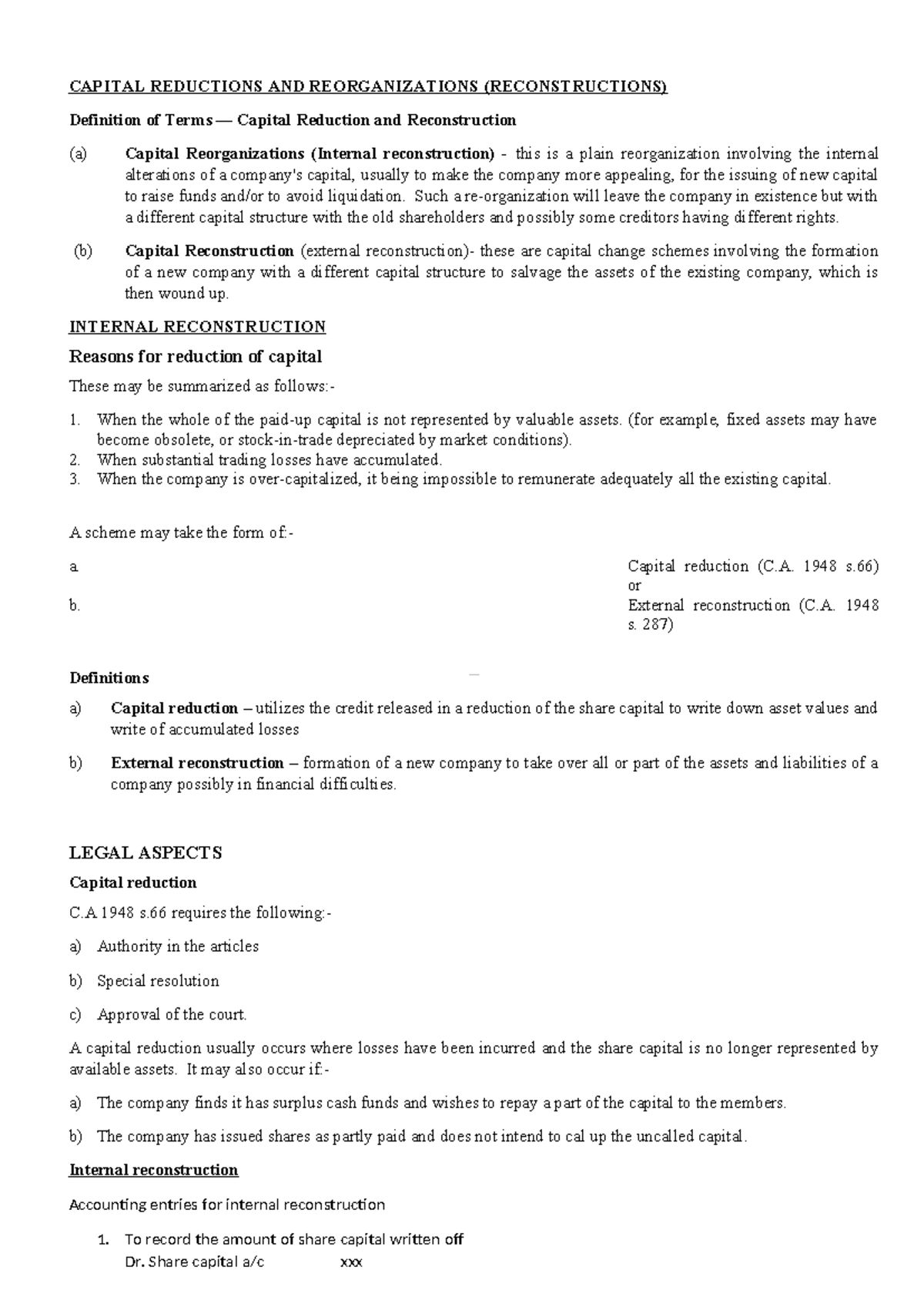 Capital Reductions and Reorganizations: Key Concepts and Legal Aspects ...
