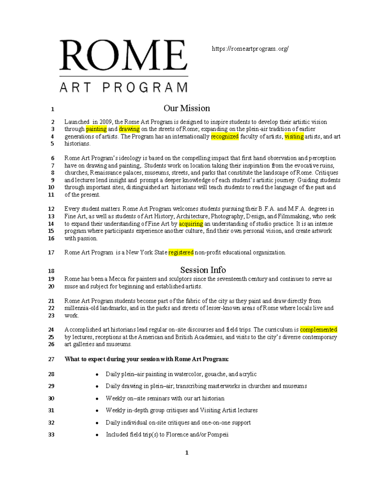 Rome Art Program 2C - 2025: Inspiring Artistic Vision in Rome - Studocu