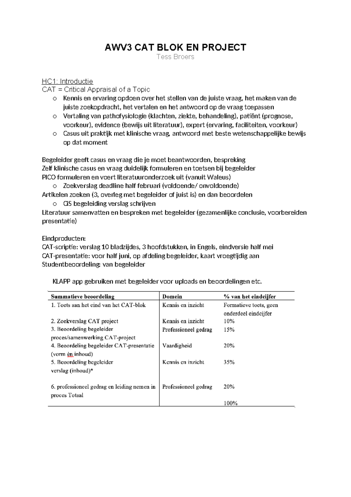 AWV 3 CAT Blok: Project en Literatuuronderzoek Handleiding - Studeersnel
